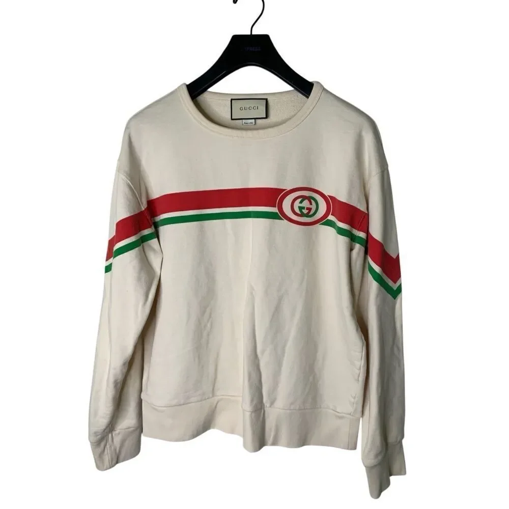 Gucci Striped GG Interlocking logo sweatshirt white men's size large